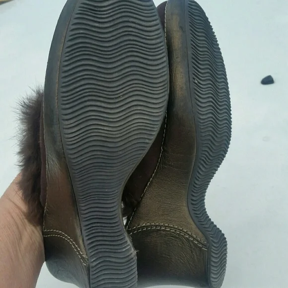 Enzo Angiolini Brown Suede Fur Trimmed Clogs EUC - Picture 6 of 8